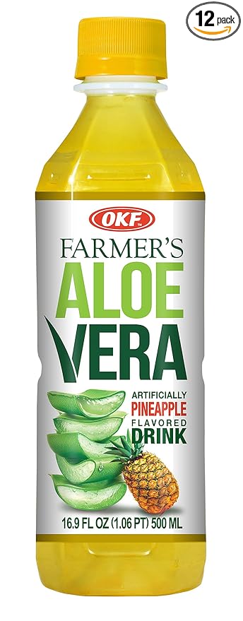 OKF Farmer's Aloe Vera Drink Pineapple 16.9 Fluid Ounce (Pack of 12)