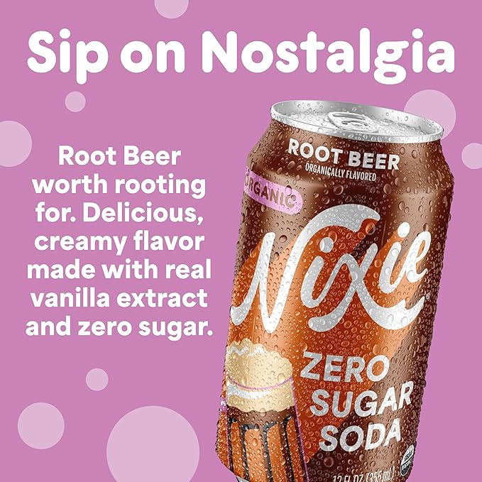 Nixie Organic Zero Sugar Soda Root Beer &amp Ginger Ale 0 Sugar 0 Calories Healthy Soda Pop Non-GMO 12oz Cans (24 Pack)