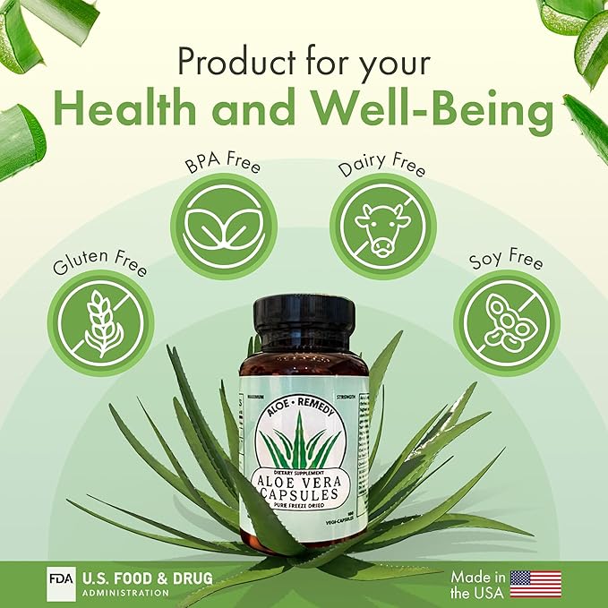 Aloe Vera Capsules 180 Count Freeze Dried Gel and Leaf Powder for IC BPS Support Digestive and Bladder Health Made in USA Natural Supplement
