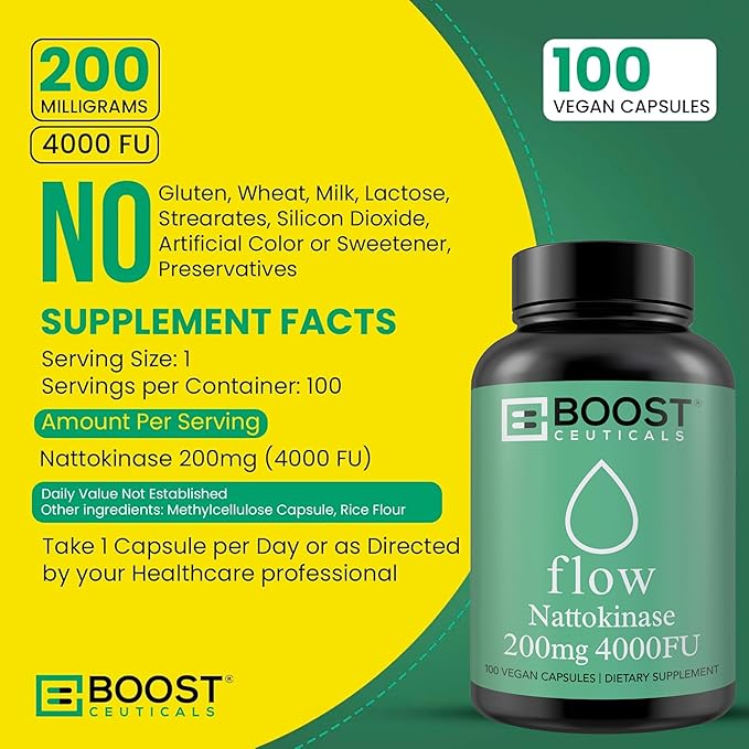 Nattokinase 4000 FU 100 Capsules | Vegan No K2 No Fillers | Clean Enzyme for Circulation &amp Blood Thinner &amp Blood Flow Support | BoostCeuticals