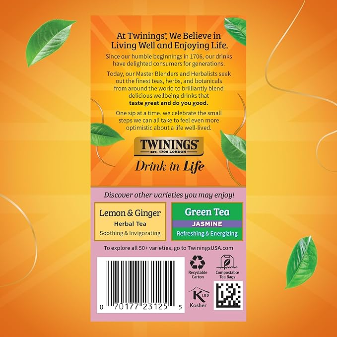 Twinings Pomegranate &amp Raspberry Herbal Tea Individually Wrapped Bags 20 Count (Pack of 6) Naturally Caffeine-Free Enjoy Hot or Iced 120 Teabags