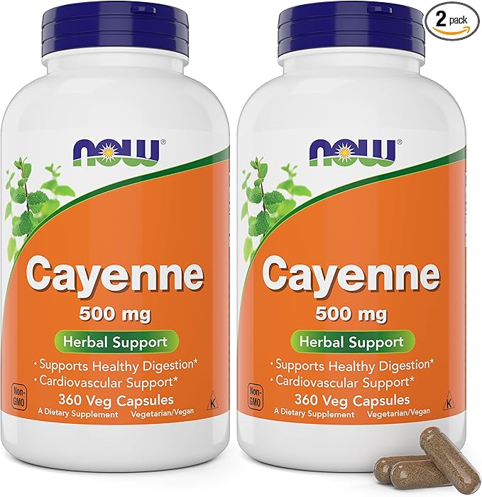 Now Cayenne (Capsicum annuum) 500 mg 360 Veg Capsules (Pack of 2)