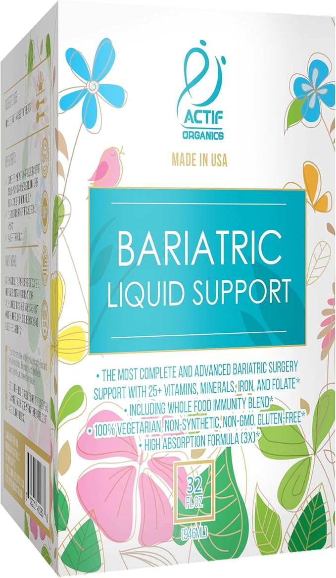 Actif Organic Bariatric Liquid Support With 25+ Organic Vitamins And Minerals For Bariatric Surgery Advanced Formula Non GMO 32 Oz