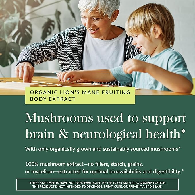 Gaia Herbs Lion's Mane Mushroom - Brain &amp Nerve Health Support* - 120 Vegan Capsules (120 Servings)