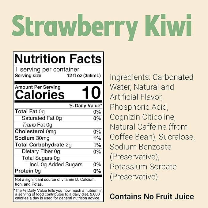 BUM Sugar-Free Energy Drink Strawberry Kiwi - Lightly Carbonated and Gluten Free with 112mg of Natural Caffeine &amp Nootropics for Energy &amp Focus Brain Boost Preworkout - 12 Fl Oz Pack of 12