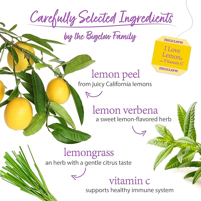 Bigelow Tea I Love Lemon with Vitamin C Herbal Tea Caffeine Free Tea with Lemon 20 Count Box (Pack of 6) 120 Total Tea Bags