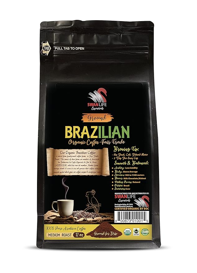 brazilian coffee - BRAZILIAN GROUND COFFEE ORGANIC 100% Arabica Medium Roast low acidity Fair Trade non gmo - organic coffee medium roast 2 Bags (24 Oz)