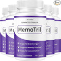 (5 Pack) Memotril Capsules - Official Memo Tril Advanced Brain Health Supplement Support Pills All Natural Formula Memotril Vitamins For Overall Health &amp Wellness Reviews 300 Capsules For 5 Mont