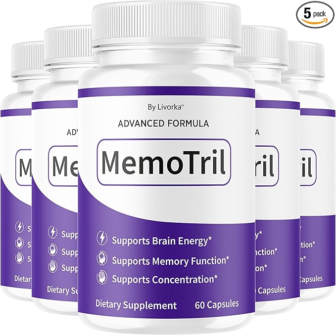 (5 Pack) Memotril Capsules - Official Memo Tril Advanced Brain Health Supplement Support Pills All Natural Formula Memotril Vitamins For Overall Health &amp Wellness Reviews 300 Capsules For 5 Mont