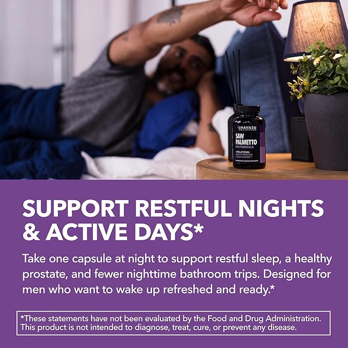 Saw Palmetto PM for Men with Melatonin 3mg - Night Time Prostate Health Supplement for Bladder and Sleep Support - Reduce Urinary Frequency - 200 Count - Vegan Non-GMO Capsules - Over 6 Month Supply