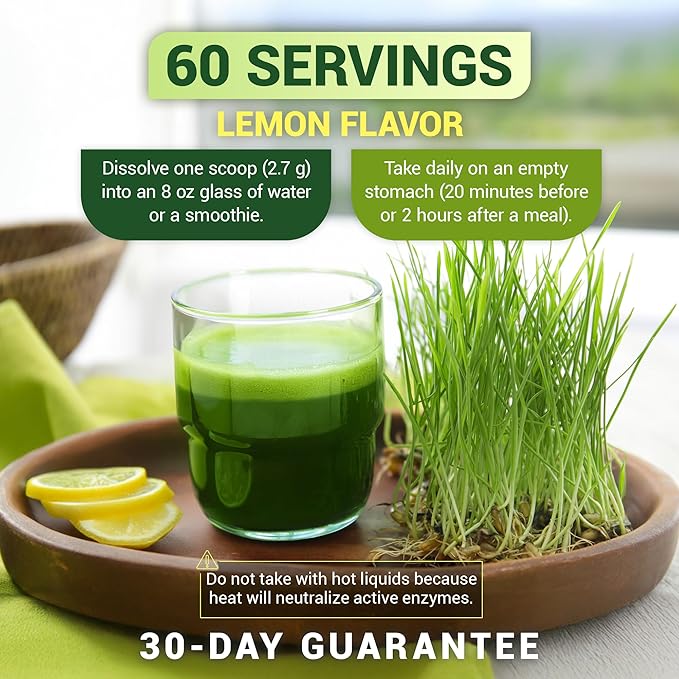 Dr. Berg USDA Certified Organic Green Powder Superfood (60 Servings) - Made with Raw Wheatgrass Chlorophyll Trace Minerals &amp Natural Enzymes - Non-GMO Green Superfood Powder - Lemon Flavor