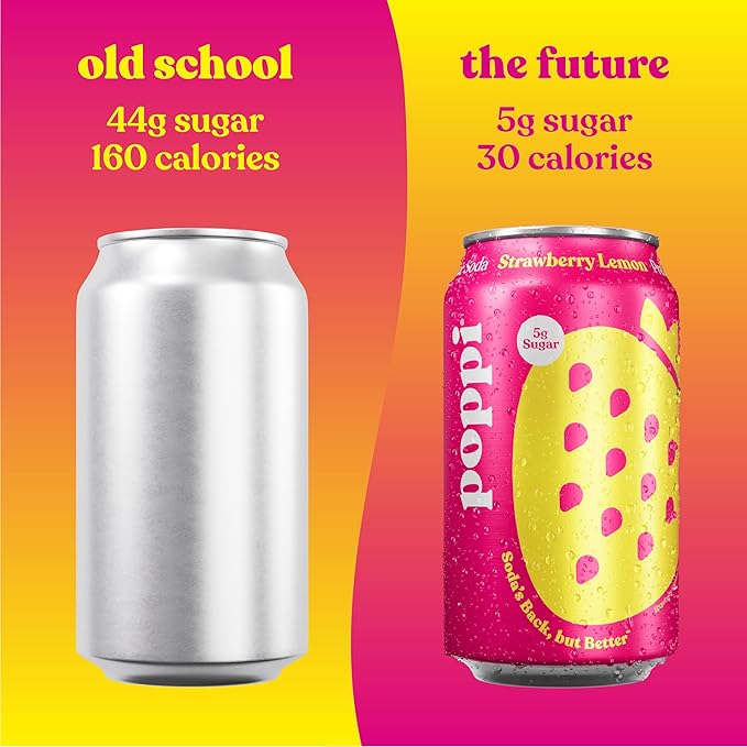 Poppi Sparkling Prebiotic Soda Beverage with Apple Cider Vinegar Seltzer Water and Fruit Juice Strawberry Lemon Flavor 12 FL Oz Pack of 12 Packaging May Vary