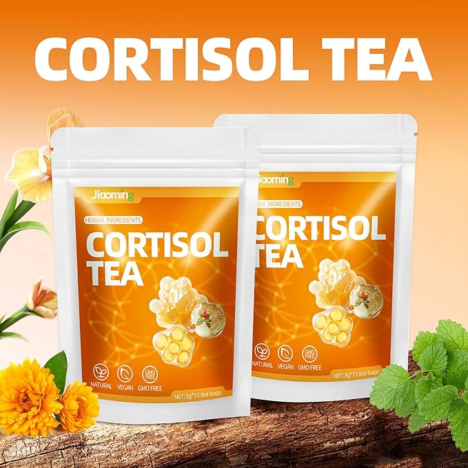 JIAOMING 2 Packs Natural Cortisol Reducing Tea Healthy Cortisol Levels &amp Mental Clarity Loose Leaf Detox Drink Teabags with Ashwagandha for Men and Women Sleep Time Relaxation Mood Swing Reduce
