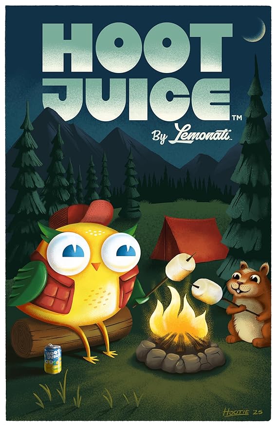 Hoot Juice Blueberry Lemonade 24 Pack + Hoot Juice 3 Pack of Prints