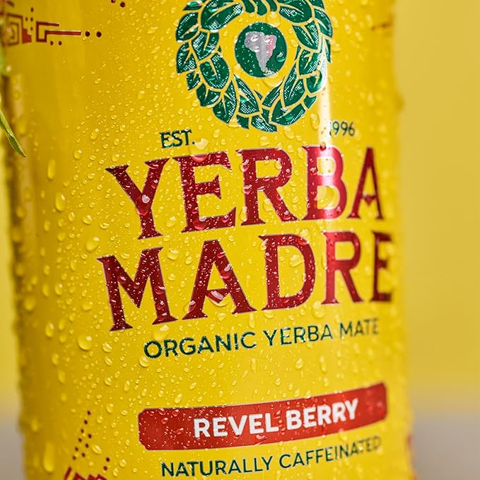 Yerba Madre Organic Yerba Mate Revel Berry 150mg Natural Caffeine Energy Drink Alternative No Jitters or Crash 15.5 Oz Cans (Pack of 12)