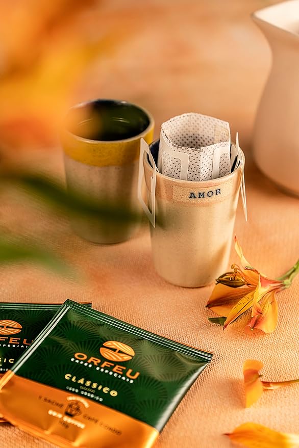 ORFEU - Specialty Coffee Classic - Drip Sachet - Arabica Medium Roast with Notes of Floral Fruity &amp Caramel - Velvety Smooth Body - 10 Units (3.52oz/100g)