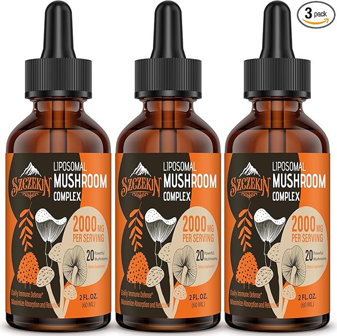 Liposomal Mushroom Complex Drops 2000 MG - 20 Organic Mushroom Extracts - Advanced Liquid Formula for Immunity Cognitive and Memory - Lions Mane Supplement Reishi Cordyceps Chaga 90 Servings