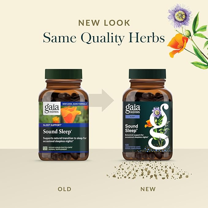 Gaia Herbs Sound Sleep - Sleep Support Supplement - Herbal Plant-Powered Support for Calm &amp Relaxation* - Valerian Root Passionflower &amp More - 120 Vegan Liquid Phyto-Capsules (40 Servings)