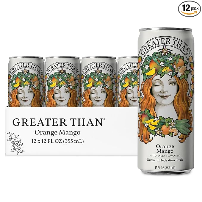 GREATER THAN Hydration for Her - Nutrient Enhanced Coconut Water Electrolyte Beverage with Real Fruit Plant-Based Vitamins &amp Fiber Clean Functional Hydration Orange Mango 12 oz (12 Pack)