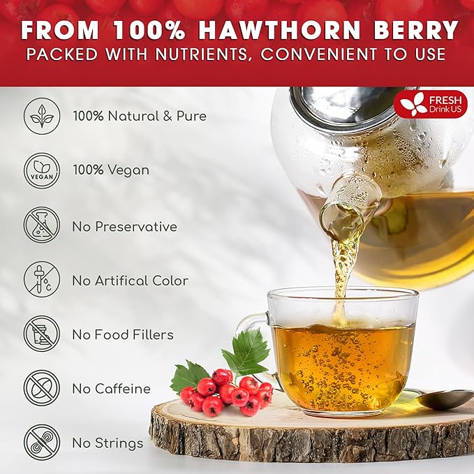 FreshDrinkUS Premium Hawthorn Berry Tea - 135 Tea Bags - 100% Natural Herbal Infusion Caffeine-Free Rich Aroma &amp Smooth Taste. Vegan