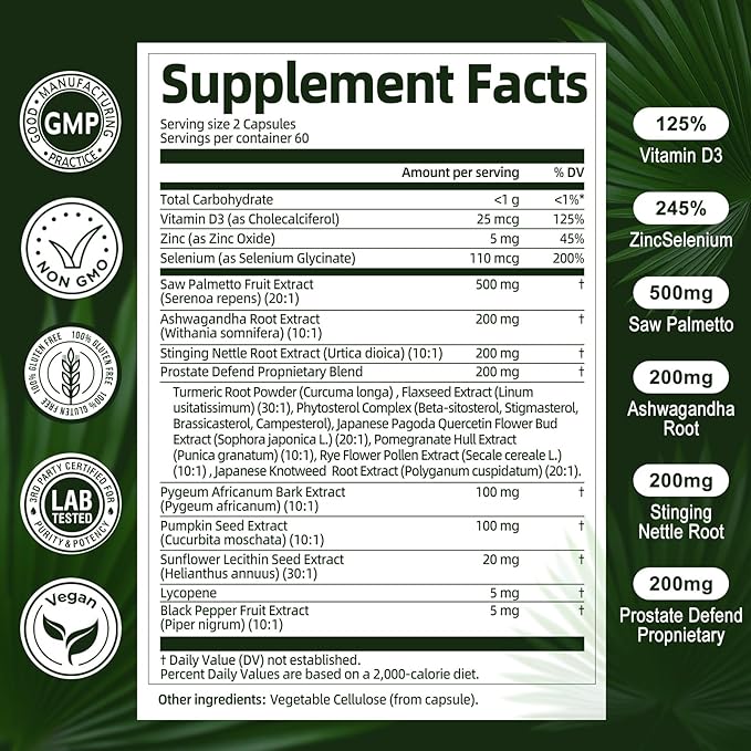 Totaria 2Pack Organic Saw Palmetto - Prostate Health Supplements for Men with Ashwagandha Root Stinging Nettle Pumpkin Seed Prostate Defend Propnietary Blend DHT Blocker 240 Count