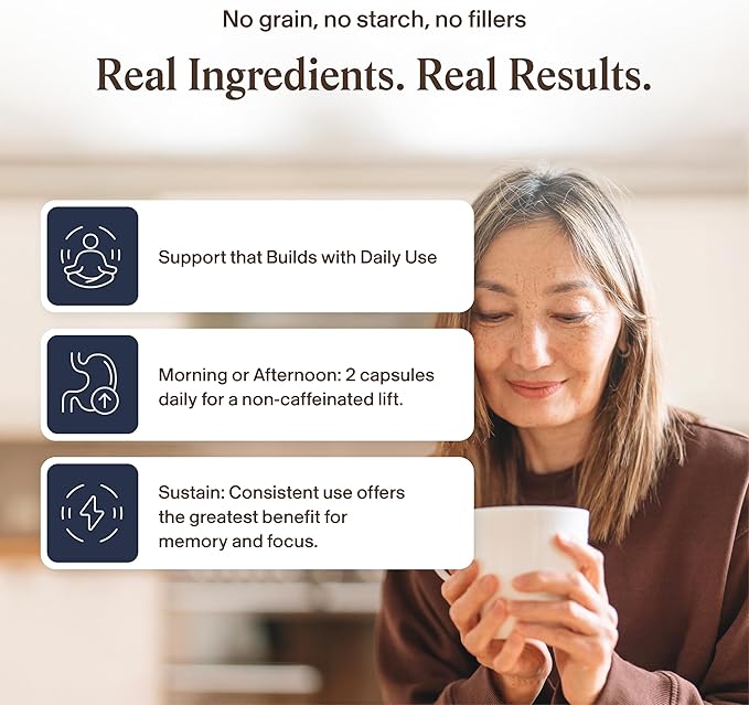 Real Mushrooms Lion’s Mane Focus Capsules (90 Count) – Organic Lions Mane Fruiting Body Extracts (3.3g Dried Equivalent) with 200mg Alpha GPC Choline for Mental Clarity &amp Daily Cognitive Function