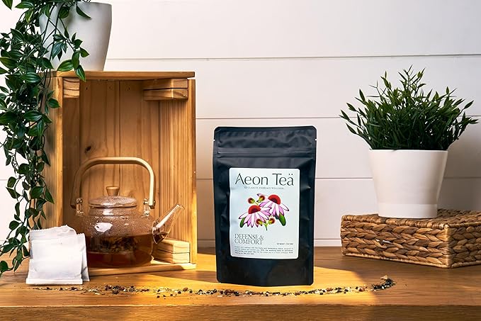 Aeon Teä Organic Elderberry and Echinacea Tea Bags (20 Count) - Herbal Tea Blend for Daily Wellness Support Antioxidant-Rich with Goji Berry &amp Green Tea Individually Wrapped