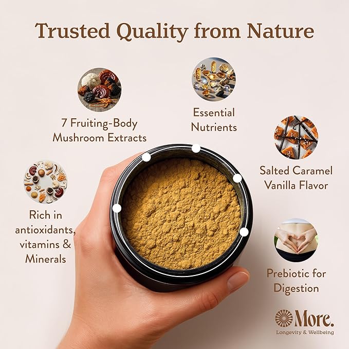 More. Longevity &amp Wellbeing Premium Mushroom Coffee Superfood – 7 Functional Mushrooms Extracts with Lions Mane Supplement Reishi Chaga &amp Ashwagandha Extract Instant Coffee Alternative with