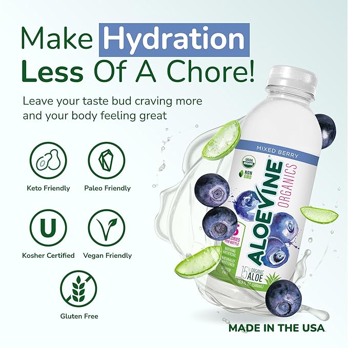 Aloe Vera Juice No-Pulp Organic Drink Healthy with Aloe Powder and Lemon Juice 5 Calories Low Sugar No Artificial Ingredients 16.9 oz 12 Pack Mixed Berry - Aloevine