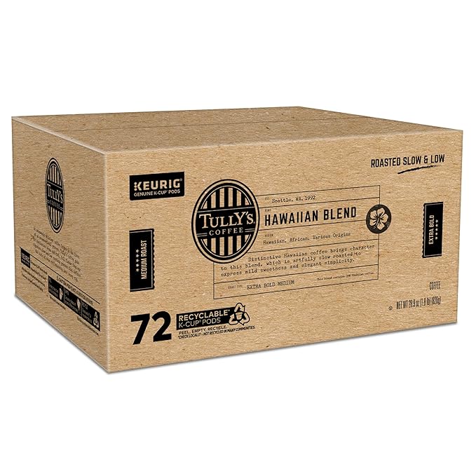 Tully's Coffee Hawaiian Blend Keurig Single-Serve K-Cup Pods Medium Roast 72 Count