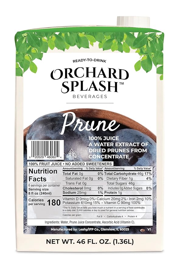 Orchard Splash 46oz Ready to Drink Juice (12 Aseptic Cartons per Case) (Prune 100%)