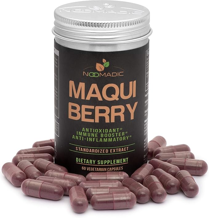 Noomadic Maqui Berry 60 Capsules | 500mg Each Antioxidant (High ORAC) Immune System Support Supports Dry Eyes (Supports Tear Production) Standardized Extract (10% Anthocyanins)