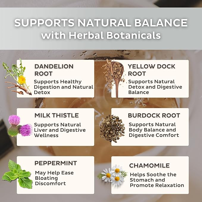 Trust Your Gut Organic Root &amp Restore Herbal Caffeine-Free Tea Liver Cleansing Tea Blend with Burdock Root Chamomile Dandelion Licorice for Gut &amp Lymphatic Health Support 30 Plastic-Free