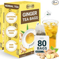 LeafLea 100% Pure Ginger Root Tea Bags – Spicy &amp Warming Herbal Tea Supports Digestion &amp Immune Health Individually Wrapped Non-GMO Caffeine Free Sugar Free No Gluten