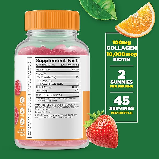 Lifeable Collagen &amp Vitamin C + Collagen &amp Biotin Gummies Bundle - Great Tasting Vitamin Supplement Gluten Free GMO Free Chewable Gummy