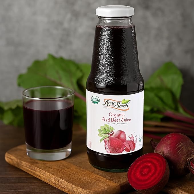 Anna and Sarah 33.8 Oz Organic Red Beet Juice - Glass Bottle (4 Pack) No Sugar Added No Artificial Colors No Preservatives No Flavors AddedNOT from Concentrate
