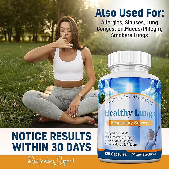 Healthy Lungs 120 Capsules - Improve Lung Function Breathe Better Stop Mucus Phlegm and Allergies Quickly. Get Relief Fast with Healthy Lungs an All Natural Lung Health Supplement