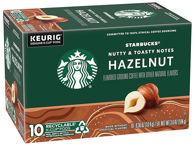 Starbucks Flavored Coffee K-Cup Pods Hazelnut Flavored Coffee Made without Artificial Flavors Keurig Genuine K-Cup Pods 10 CT K-Cups/Box (Pack of 2 Boxes)