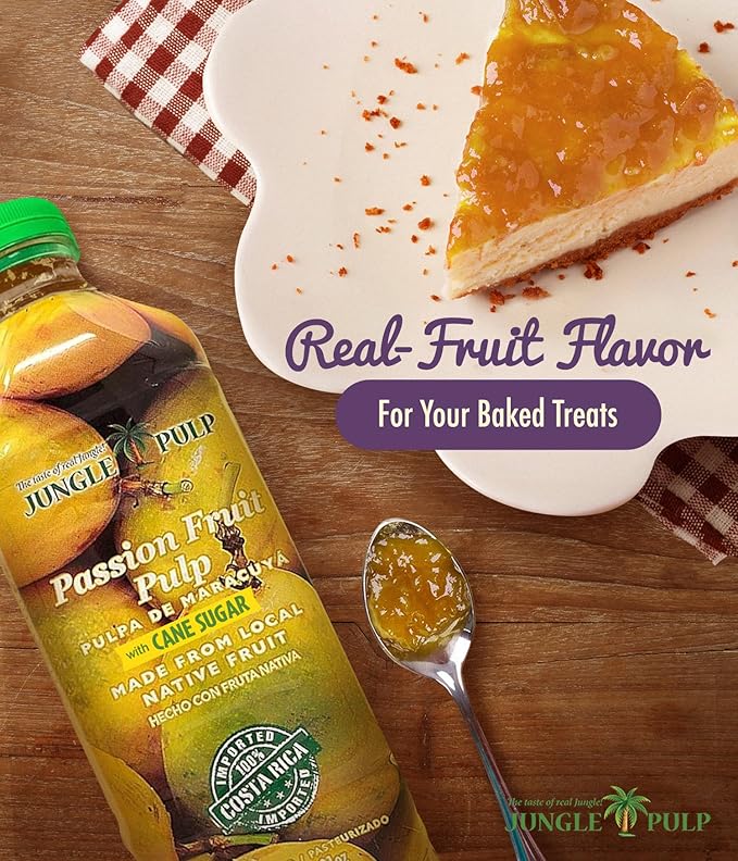 Jungle Pulp Passion Fruit Puree Costa Rica Blend Topping Flavoring Better Than Syrup For Cocktails Pastries Smoothies and Cooking 33.8oz/1 Liter.