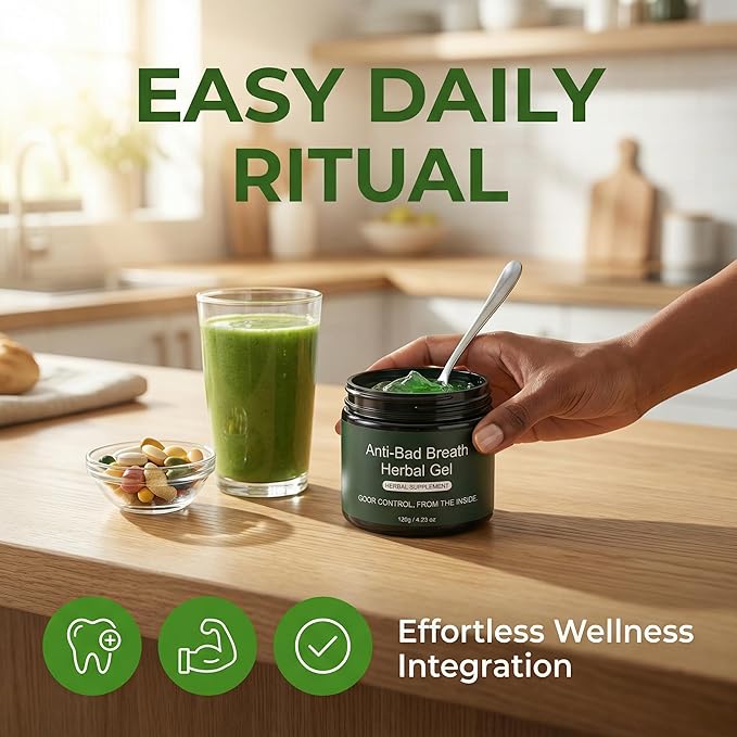 Anti-Bad Breath Herbal Gel Supplement Internal Freshening Formula with Parsley Green Tea Lemon Balm Clove Bud Oil Peppermint Oil &amp Chlorophyllin Natural Mint Flavor (1PCS)