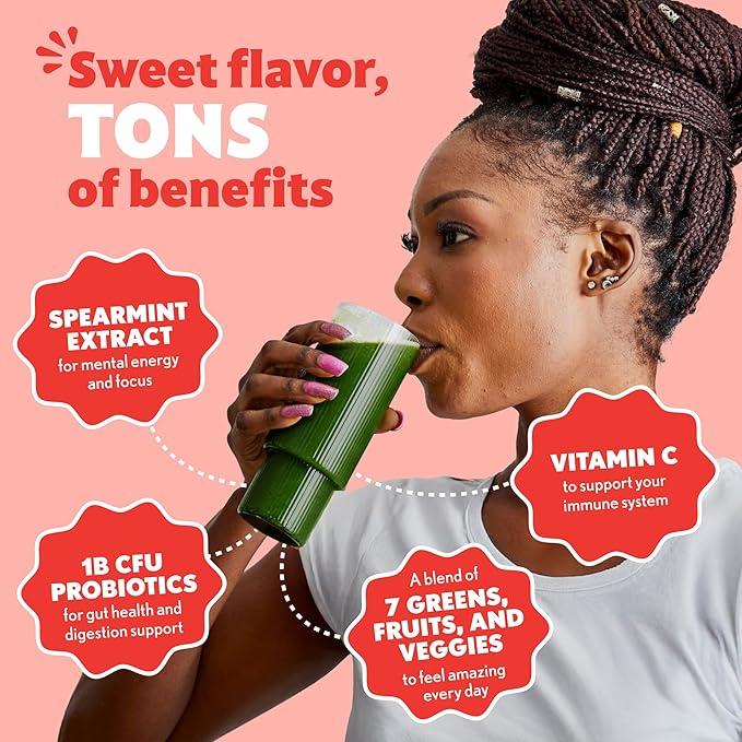 Amazing Grass Sweet Greens and Superfoods Powder for Digestive Health Greens Powder Digestive Enzymes Probiotics Spirulina Chlorella Peach Hibiscus 30 Servings