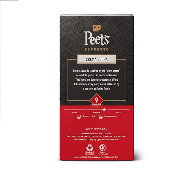 Peet's Coffee Medium Roast Espresso Capsules Compatible with Nespresso Original Machine 100% Arabica Coffee - Crema Scura Intensity 9 100 Count (10 Boxes of 10 Espresso Capsules)