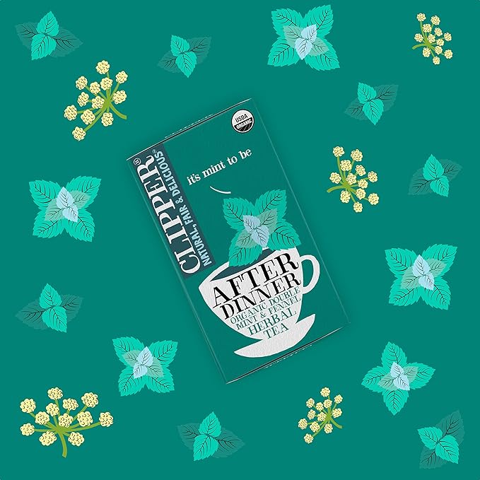 Clipper Tea Organic Mint &amp Fennel Herbal Tea After Dinner Mints - USDA Organic Non-GMO Sustainable Caffeinated British Tea 3 Pack 60 Unbleached Tea Bags