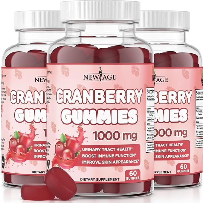 NEW AGE Cranberry Gummies Urinary Tract Health Gummies 1000mg - Supports Bladder Kidney UTI - Vegetarian (Cranberry 180 Gummies)