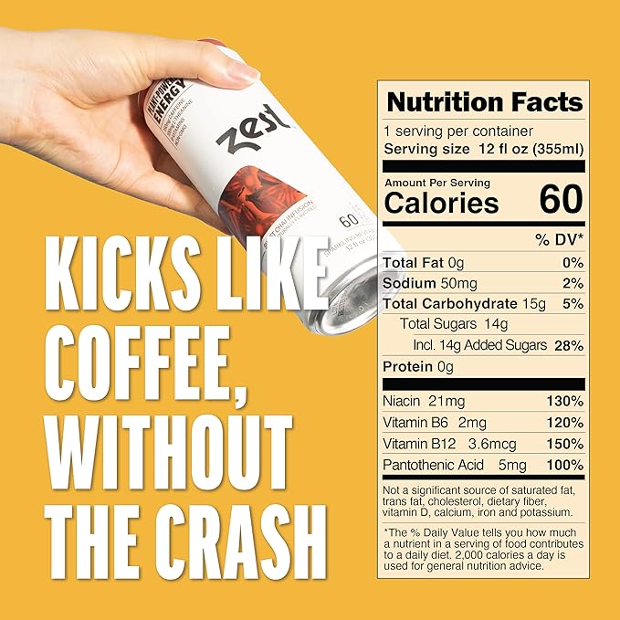 Zest Clean Energy Drink – Sweet Chai Infusion – 150mg Caffeine + 100mg L-Theanine – Natural Focus &amp Concentration Boost – Healthy Energy Drink 12oz Can 12 Pack – Low Sugar No Artificial Sweetener