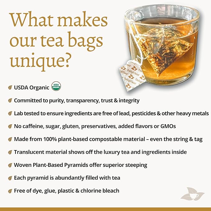 DelighTeas Ayurvedic Herbal Stomach &amp Liver Tea Bags | Eco-Friendly Compostable Pyramids | Organic Milk Thistle Fennel Ginger Peppermint &amp Licorice | Caffeine-Free Kosher | 30 Tea Bags 4g
