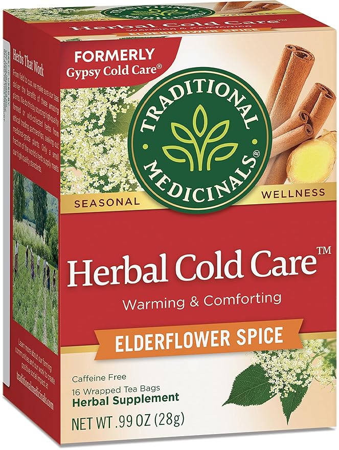 Traditional Medicinals Organic Herbal Cold Care Elderflower Spice Herbal Tea Warm &amp Comforting Seasonal Wellness 48 Tea Bags Total (Pack of 3)