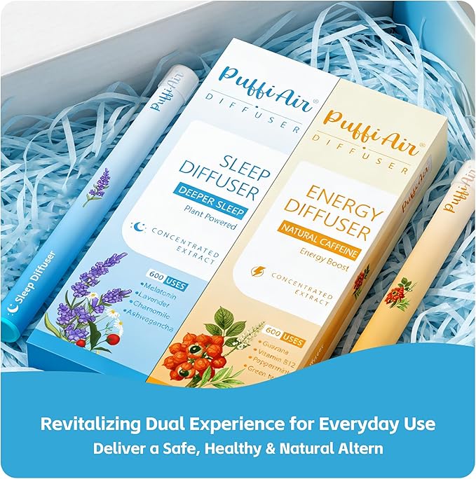 Herbal Diffuser Duo Sleep and Energy Diffuser with Extracts of Melatonin &amp Natural Caffeine 100% Natural Swap Work &amp Rest Duo 600 Uses Each