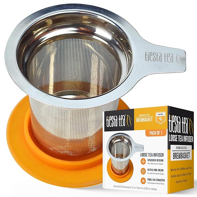 Tiesta Tea - Cherry Punch Herbal Drink and Brewbasket Infuser Bundle Sweet Cherry Herbal Tea Non-Caffeinated 4oz Refillable Tin with 5oz Reusable Stainless Steel Strainer