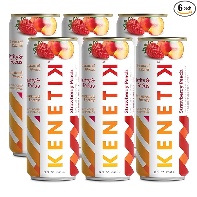 KENETIK Caffeine-Free Focus Drink – Brain Fuel for Mental Clarity and Cognitive Endurance Sugar-Free Bioidentical Ketones (D-BHB) 12oz – 6 Pack Strawberry Peach